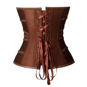 Womens Brown Satin Buckle Leather Corset