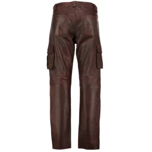 Mens Brown Cargo Pockets Motorcycle Leather Pants