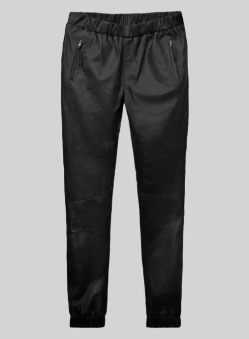 Mens Black Lushfit Jogging Leather Pants
