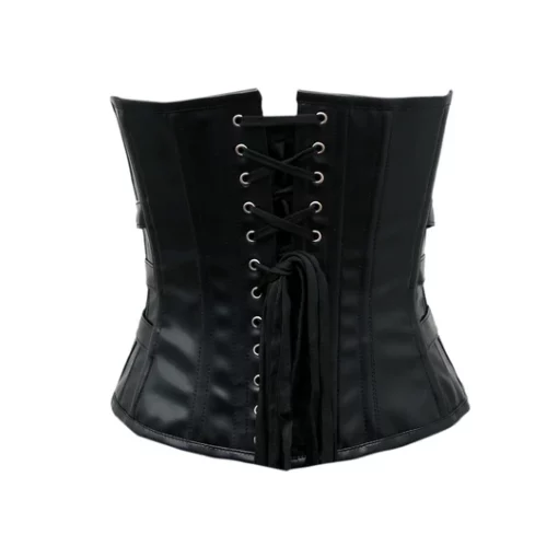 womens Juno Black Faux Leather Corset - Image 4