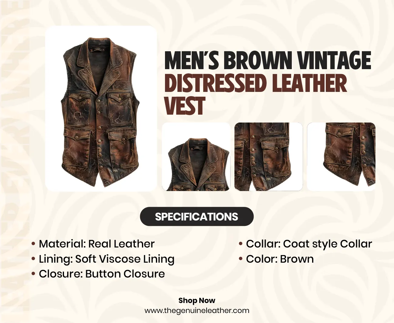 Men's Brown Vintage Distressed Leather Vest
