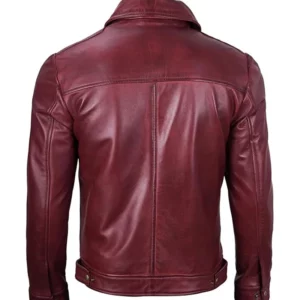 Men Simple Maroon Cafe Racer Leather Jacket