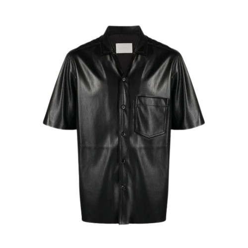Men's Fine Grain Half Sleeves Black Leather Shirt
