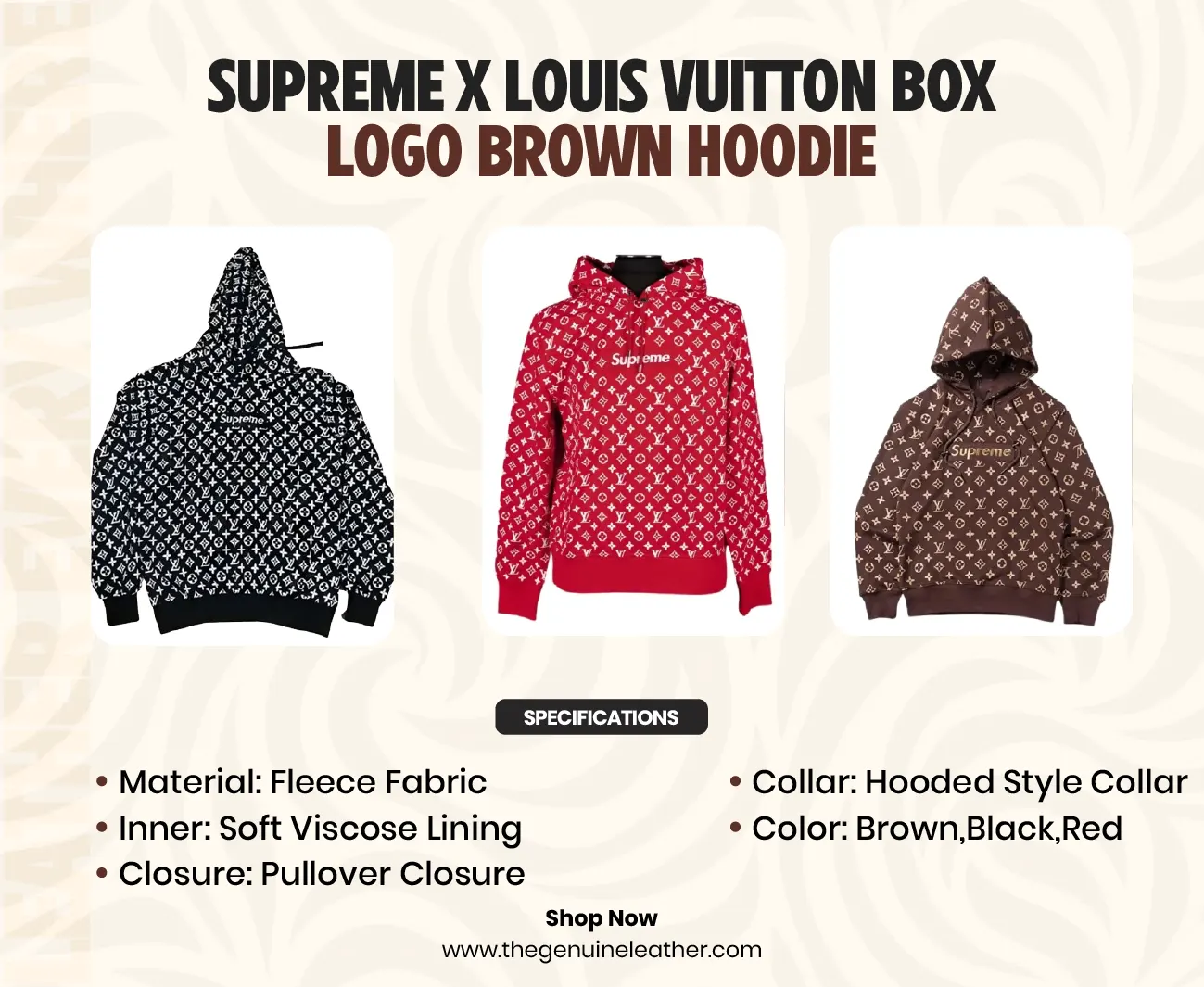 Supreme x Louis Vuitton Box Logo Brown Hoodie | Brown Hoodie