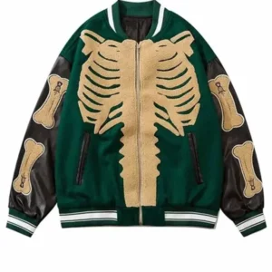 Bones Harajuku Skeleton Varsity Jacket | Genuine Leather