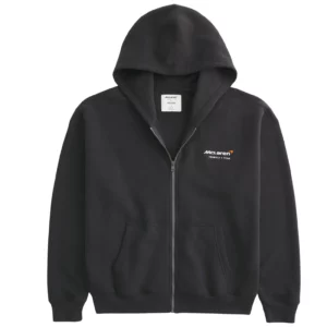 Boxy McLaren Graphic Zip-Up Black Hoodie