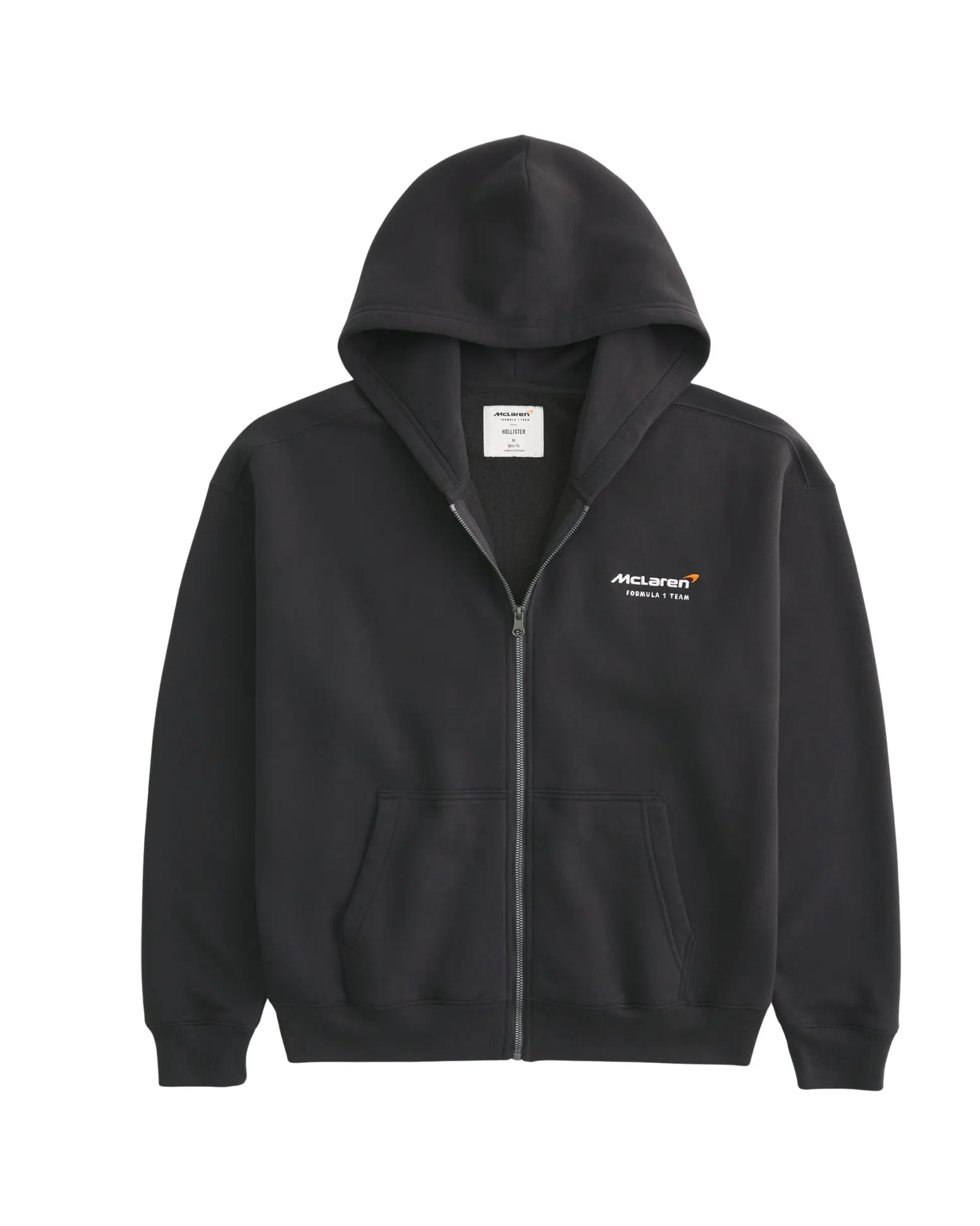 Boxy McLaren Graphic Zip-Up Black Hoodie | Mclaren Hoodie