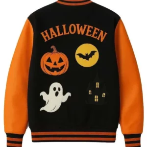 Halloween Pumpkin House Skeleton Varsity Jacket