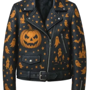 Haunted Halloween Black Leather Jacket