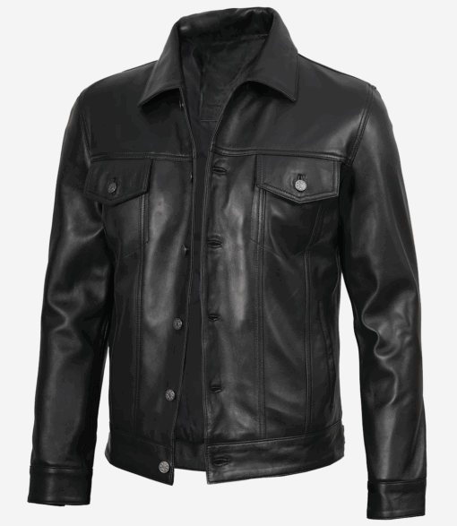 Men Fernando Black Leather Trucker Jacket | Black Leather Jacket