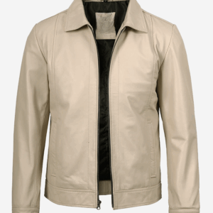 Men's Beige Real Leather Harrington Jacket