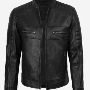 Men’s Black Lambskin Leather Cafe Racer Jacket
