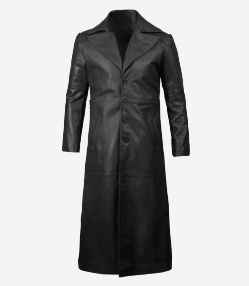 Men's Black Long Leather Duster Coat