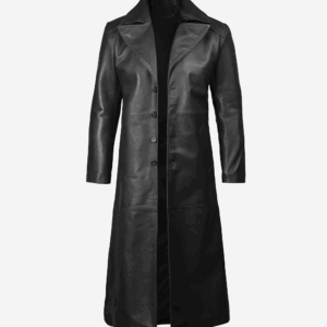 Men's Black Long Leather Duster Coat