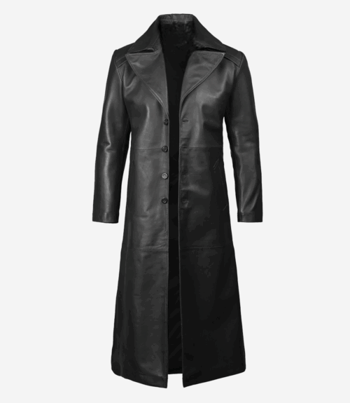 Men's Black Long Leather Duster Coat