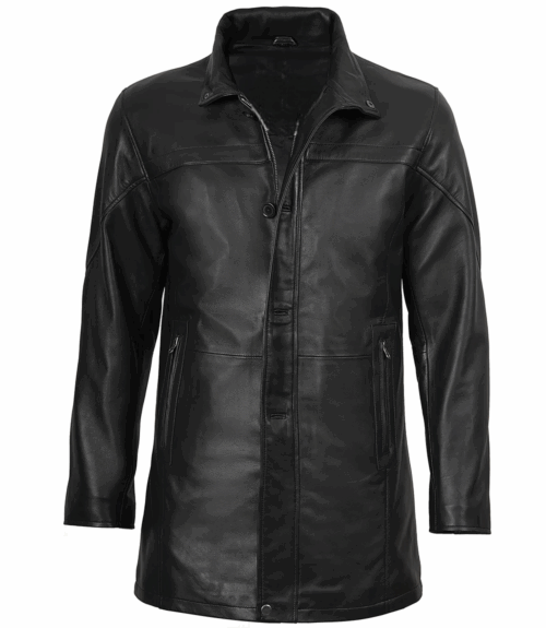 Men's Bristol Real Lambskin Black Leather Car Coat