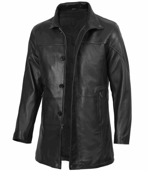 Men's Bristol Real Lambskin Black Leather Car Coat