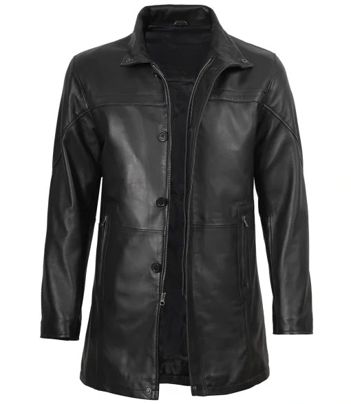 Men's Bristol Real Lambskin Black Leather Car Coat | Men Coat