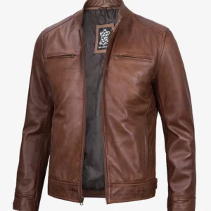 Men's Brown Leather Cafe Racer Jacket