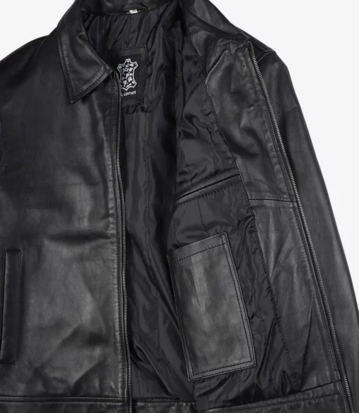 Mens Classic Harrington Black Real Leather Jacket | Black Jacket