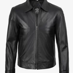 Mens Classic Harrington Black Real Leather Jacket