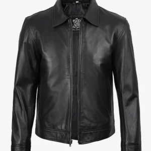 Mens Classic Harrington Black Real Leather Jacket