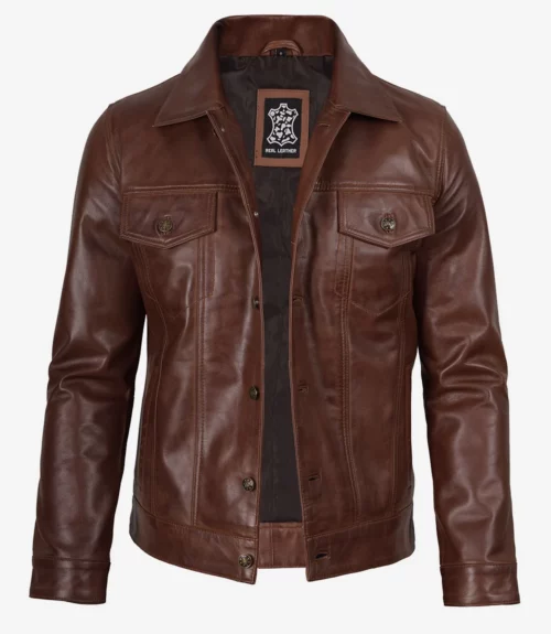 Men's Classic Shirt Style Trucker Leather Jacket