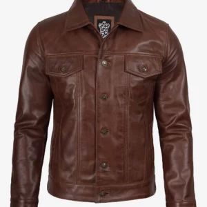 Men's Classic Shirt Style Trucker Leather Jacket