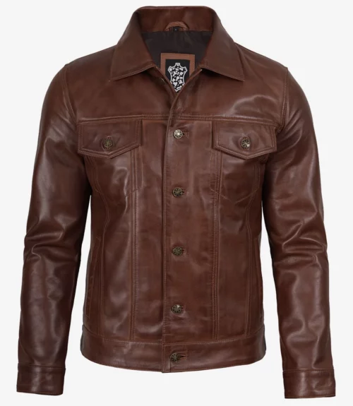 Men's Classic Shirt Style Trucker Leather Jacket