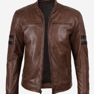 Men’s Cognac Brown Cafe Racer Leather Jacket