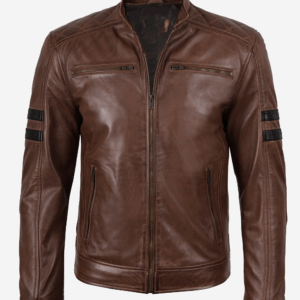Men’s Cognac Brown Cafe Racer Leather Jacket