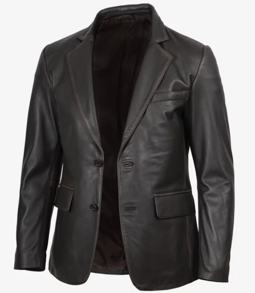 Men's Dark Brown Rub Off Leather Blazer