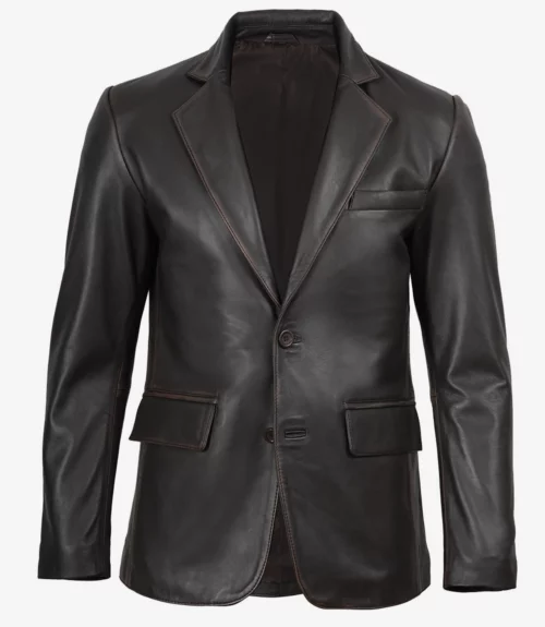 Men's Dark Brown Rub Off Leather Blazer