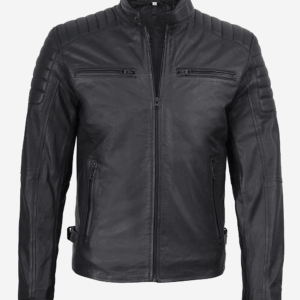 Mens Matte Black Biker Style Leather Jacket