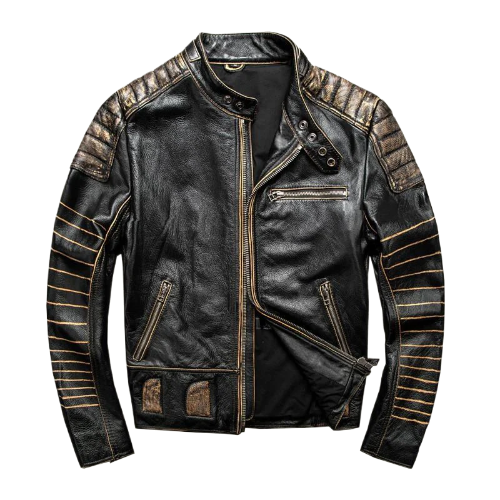 Mens Retro Motorcycle Black Leather Jacket