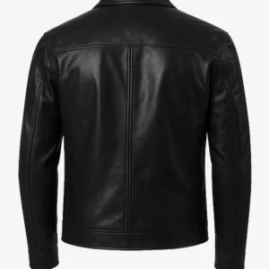 Men's Shirt Style Collar Black Leather Jacket