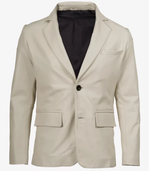Men's Two Button Notch Lapel White Leather Blazer