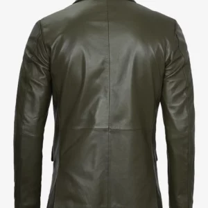Mens Two Button Olive Green Leather Blazer