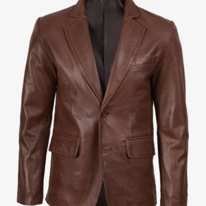 Mens Two Button Waxed Brown Leather Blazer