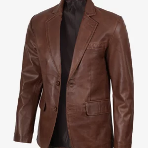 Mens Two Button Waxed Brown Leather Blazer