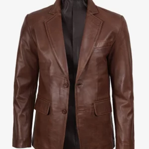 Mens Two Button Waxed Brown Leather Blazer