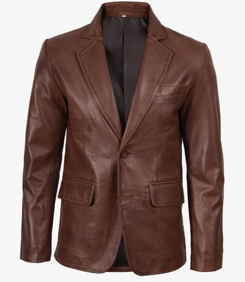 Mens Wax Two Button Leather Blazer