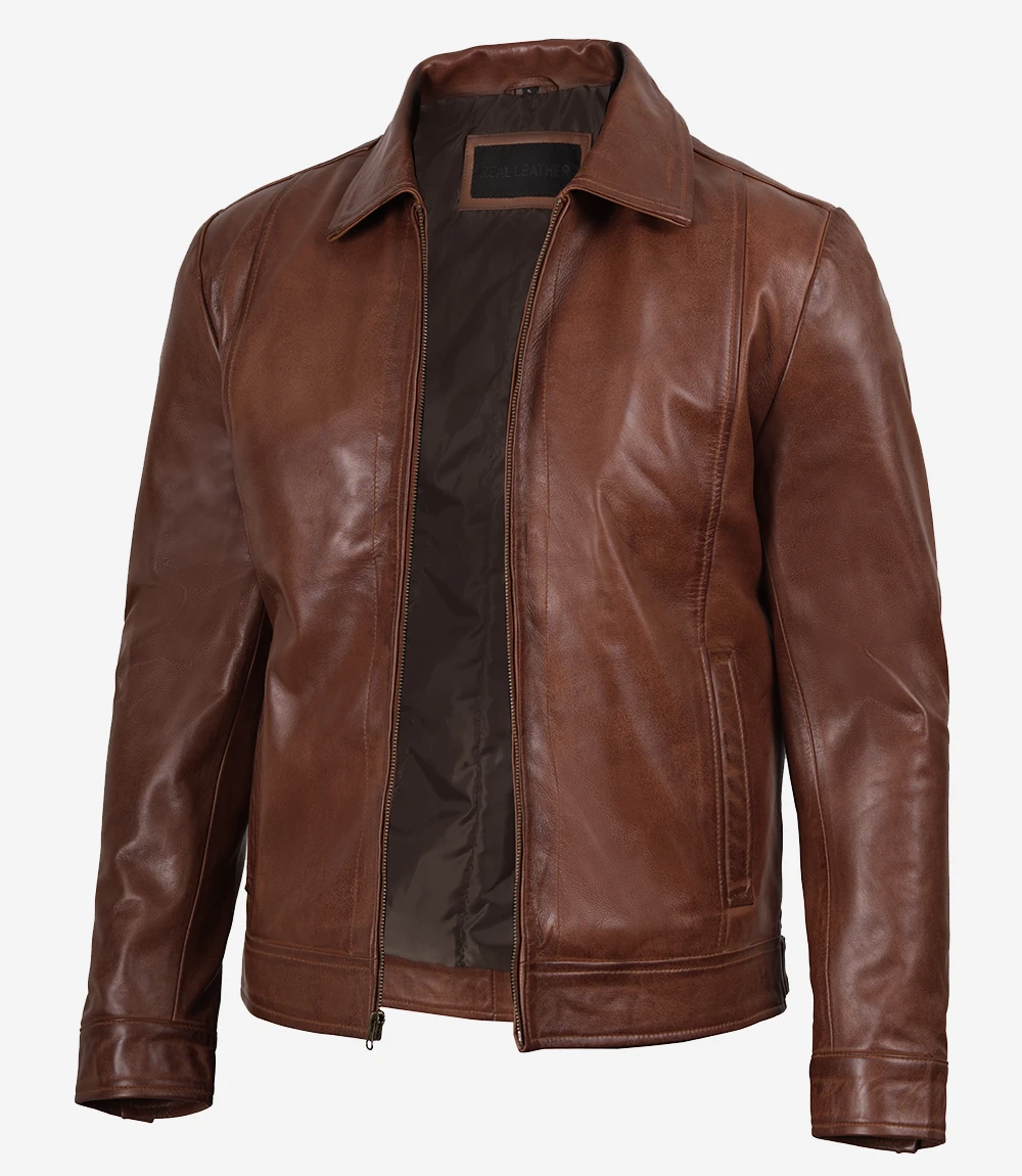 Reeves Men’s Harrington Brown Real Leather Jacket