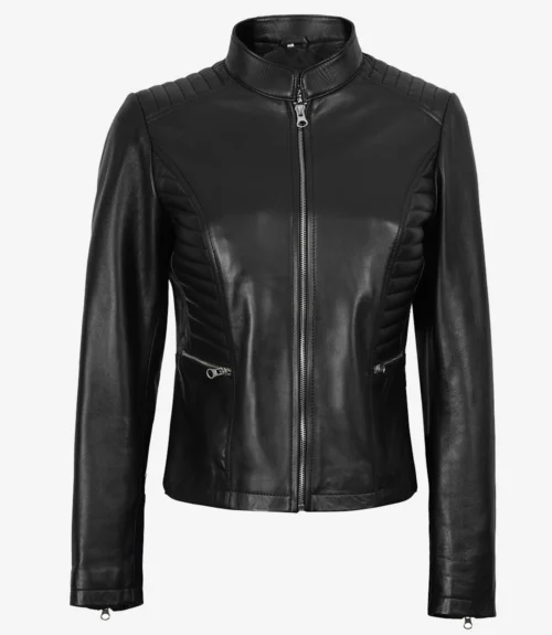 Women's Cafe Racer Black Leather Jacket