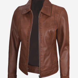 Women's Harrington Lightweight Brown Leather Jacket