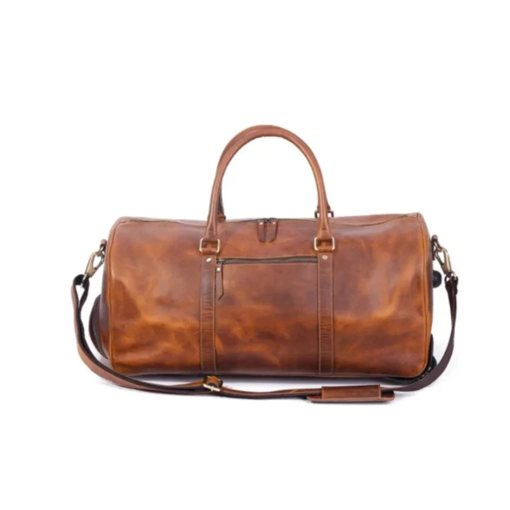 Tan Brown Leather Trolley Bag