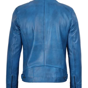 Dodge Mens Biker Style Blue Leather Jacket