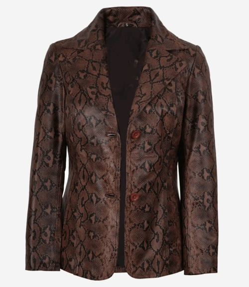 Kathryn Womens Snake Pattern Brown Leather Blazer