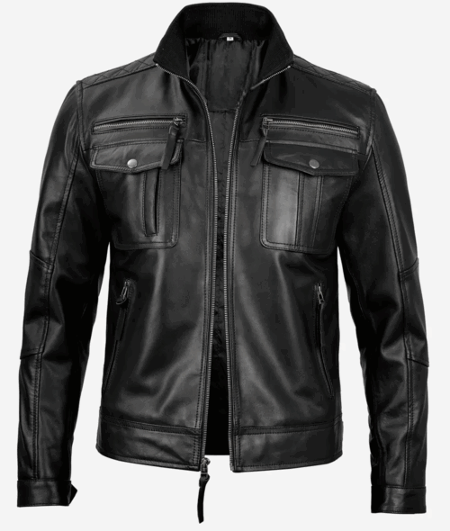 Men's Top Notch Black Biker Style Leather Jacket