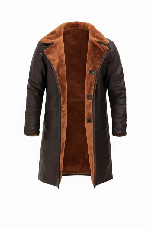 Mens 34 Length Dark Brown Leather Shearling Coat